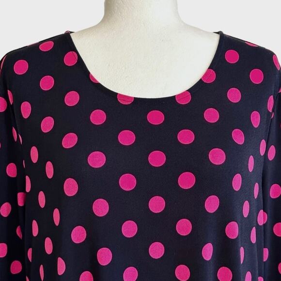 Est. 1946 Dress Dark Blue Pink Polka Dots Long Bell Sleeves Swing Large NEW - Picture 3 of 11